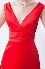 Inexpensive V-Neck Floor Length Scarlet Formal Prom Dress