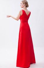 Inexpensive V-Neck Floor Length Scarlet Formal Prom Dress