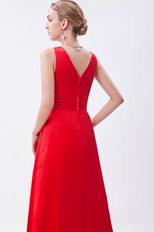 Inexpensive V-Neck Floor Length Scarlet Formal Prom Dress