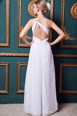 Beautiful One Shoulder Crystals Cross Back White Long Prom Dress