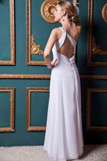 Beautiful One Shoulder Crystals Cross Back White Long Prom Dress