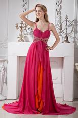 Spaghetti Straps Deep Pink And Orange Contrast Chiffon Prom Party Dress