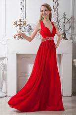 Fashionable Cross Back Scarlet Chiffon Prom Dress With Beaded Belt