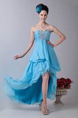 Unique High Low Skirt Aqua Blue Chiffon Prom Dress Cheap Price