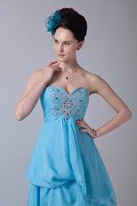 Unique High Low Skirt Aqua Blue Chiffon Prom Dress Cheap Price