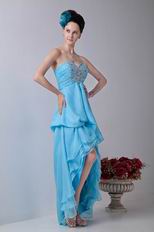 Unique High Low Skirt Aqua Blue Chiffon Prom Dress Cheap Price