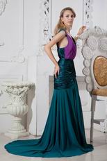 Unique V-Neck Colorful Purple And Dark Green Prom Dress Petite