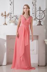 Inexpensive V-Neck Watermelon Wedding Party Prom Dress