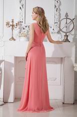 Inexpensive V-Neck Watermelon Wedding Party Prom Dress