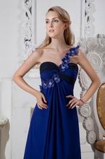 Beautiful One Shoulder Royal Blue Chiffon Prom Party Dress 2014