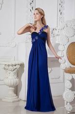 Beautiful One Shoulder Royal Blue Chiffon Prom Party Dress 2014