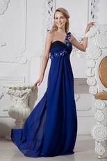 Beautiful One Shoulder Royal Blue Chiffon Prom Party Dress 2014