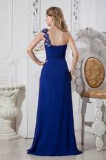 Beautiful One Shoulder Royal Blue Chiffon Prom Party Dress 2014