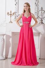 Pretty Halter Top Ruched Floor Length Deep Pink Formal Occasion Dress