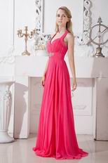 Pretty Halter Top Ruched Floor Length Deep Pink Formal Occasion Dress