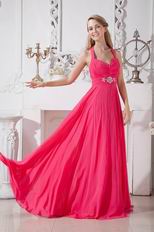 Pretty Halter Top Ruched Floor Length Deep Pink Formal Occasion Dress