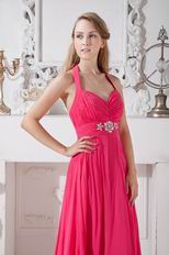 Pretty Halter Top Ruched Floor Length Deep Pink Formal Occasion Dress