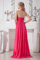 Pretty Halter Top Ruched Floor Length Deep Pink Formal Occasion Dress