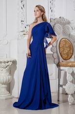 Designer One Shoulder Royal Blue Chiffon Long Prom Dress 2014