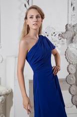 Designer One Shoulder Royal Blue Chiffon Long Prom Dress 2014