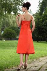 Wholesale Spaghetti Straps Tea Length Orange Red Prom Dress