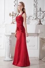 Halter Sweetheart Long Wine Red Stain Celebrity Prom Dresses