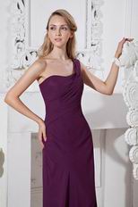 Inexpensive One Shoulder Strap Purple Chiffom Formal Prom Dress