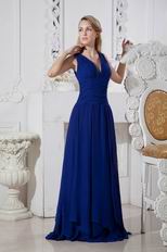 Good Looking V-Neck Royal Blue Chiffon Prom Dress With Side Drapping