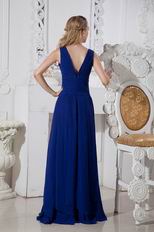 Good Looking V-Neck Royal Blue Chiffon Prom Dress With Side Drapping