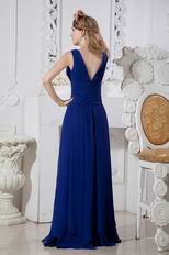 Good Looking V-Neck Royal Blue Chiffon Prom Dress With Side Drapping