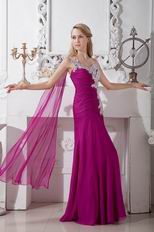 Appliqued One Shoulder Plum Chiffon Long Prom Dress With Split