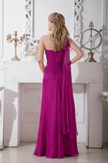 Appliqued One Shoulder Plum Chiffon Long Prom Dress With Split