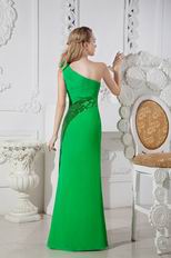 Unique One Shoulder Sequin Leaves Bright Green Prom Dress With Split