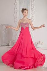 Pretty Beading Crystal Coral Red Chiffon Celebrity Prom Dresses