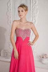 Pretty Beading Crystal Coral Red Chiffon Celebrity Prom Dresses