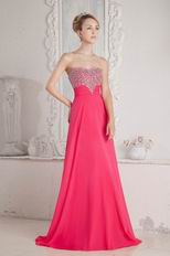 Pretty Beading Crystal Coral Red Chiffon Celebrity Prom Dresses
