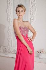 Pretty Beading Crystal Coral Red Chiffon Celebrity Prom Dresses