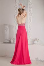 Pretty Beading Crystal Coral Red Chiffon Celebrity Prom Dresses