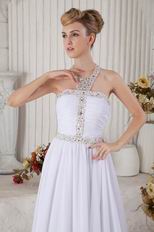 Fashion Halter A-line White Long Women Prom Dress With Crystals