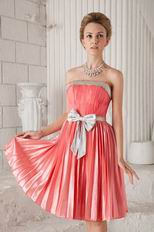 Strapless Knee-length Watermelon Prom Dress With Bowknot