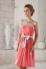 Strapless Knee-length Watermelon Prom Dress With Bowknot