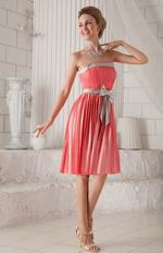 Strapless Knee-length Watermelon Prom Dress With Bowknot