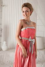 Strapless Knee-length Watermelon Prom Dress With Bowknot