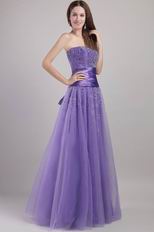 Purple Empire Strapless Floor-length Tulle Dress For Prom Girl