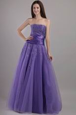 Purple Empire Strapless Floor-length Tulle Dress For Prom Girl