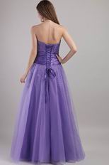 Purple Empire Strapless Floor-length Tulle Dress For Prom Girl