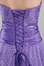 Purple Empire Strapless Floor-length Tulle Dress For Prom Girl
