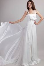 Watteau Train White Chiffon Prom Gown With Handmade Flowers