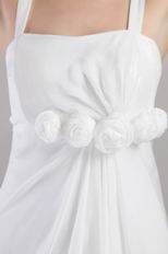 Watteau Train White Chiffon Prom Gown With Handmade Flowers