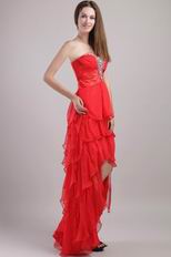 Sweetheart High-low Red Organza Crazy Prom Dresses With Beading